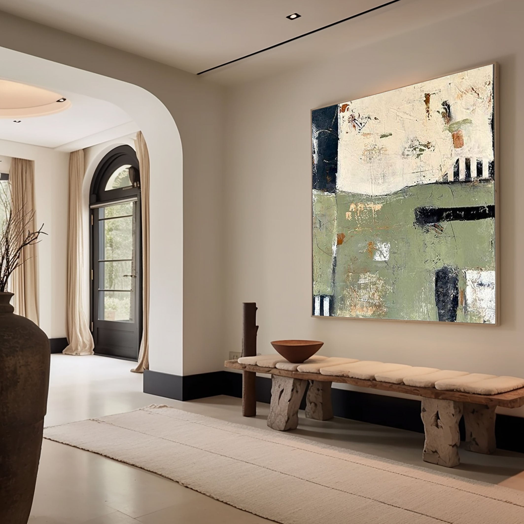 Modern Abstract Neutral Sage Green Oil Painting KS0076 - Viral Wall Art